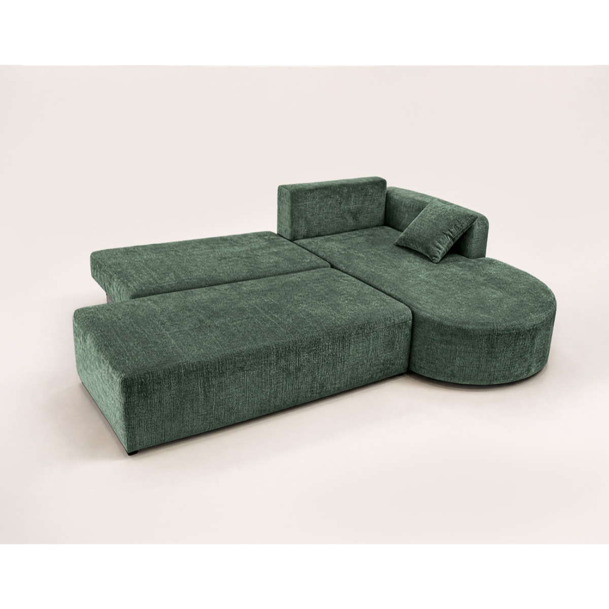 Miro - Canapé d'angle droit 4 places convertible avec coffre en velours texturé - Vert