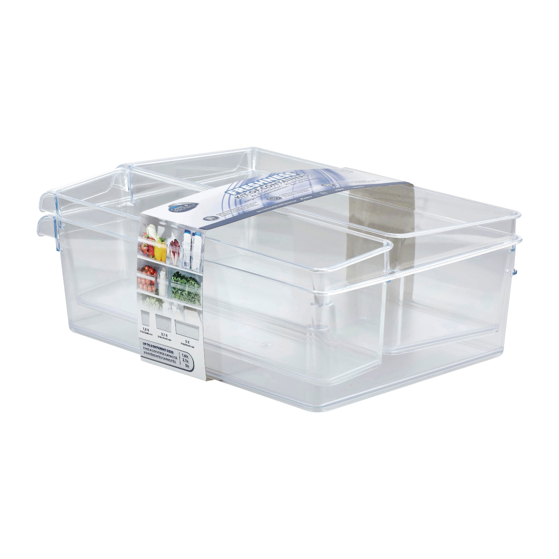 CARE + PROTECT Kit Organizer per frigorifero con 3 misure (1.6L - 3.1L - 5L)