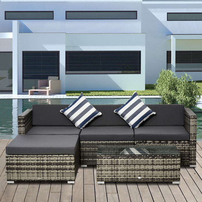 Ensemble salon de jardin 4 places 5 pièces coussins zippés déhoussables polyester résine tressée gris