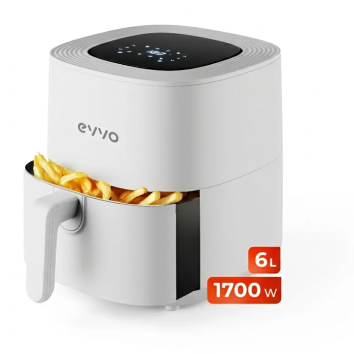 EVVO Freidora sin aceite Tasty Fryer - 6 litros, 1700W, Tecnología Dual Cyclone, Multifunción, hasta 200º