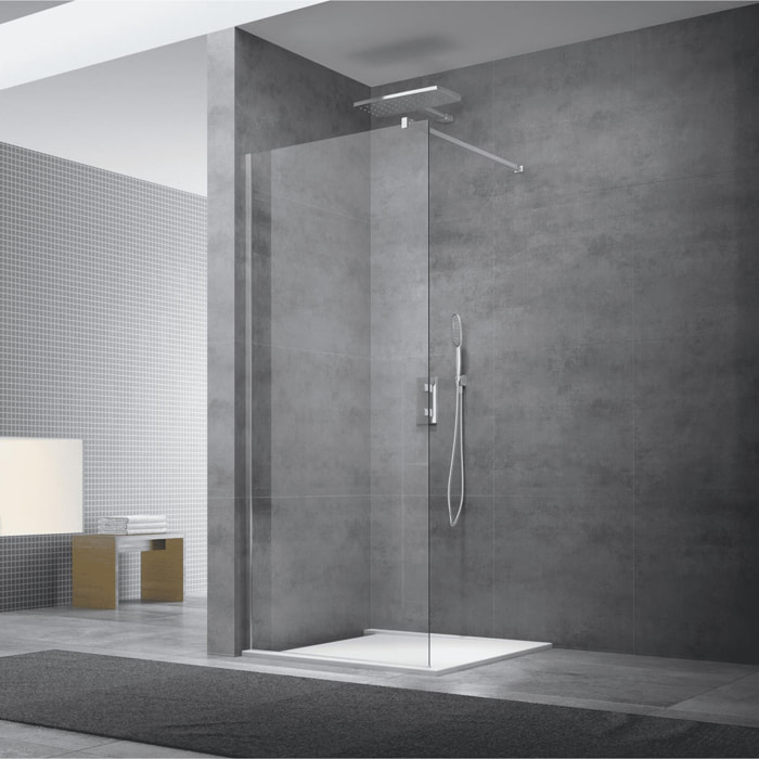 Paroi de douche à l'italienne 107x200 cm Walk-in, anti-calcaire, verre transparent (WI110-SET)