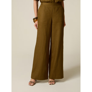 Oltre - Pantaloni palazzo in lino - Verde militare