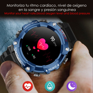 DAM Smartwatch T96 con auriculares TWS intergados. Reproducción musical del propio smartwatch y externa. Funciones deportivas y salud. 5,3x1,6x5,3 Cm. Color: Negro