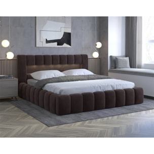 Cleo - lit coffre avec led - 140x200 cm - sommier inclus - en velours - Marron