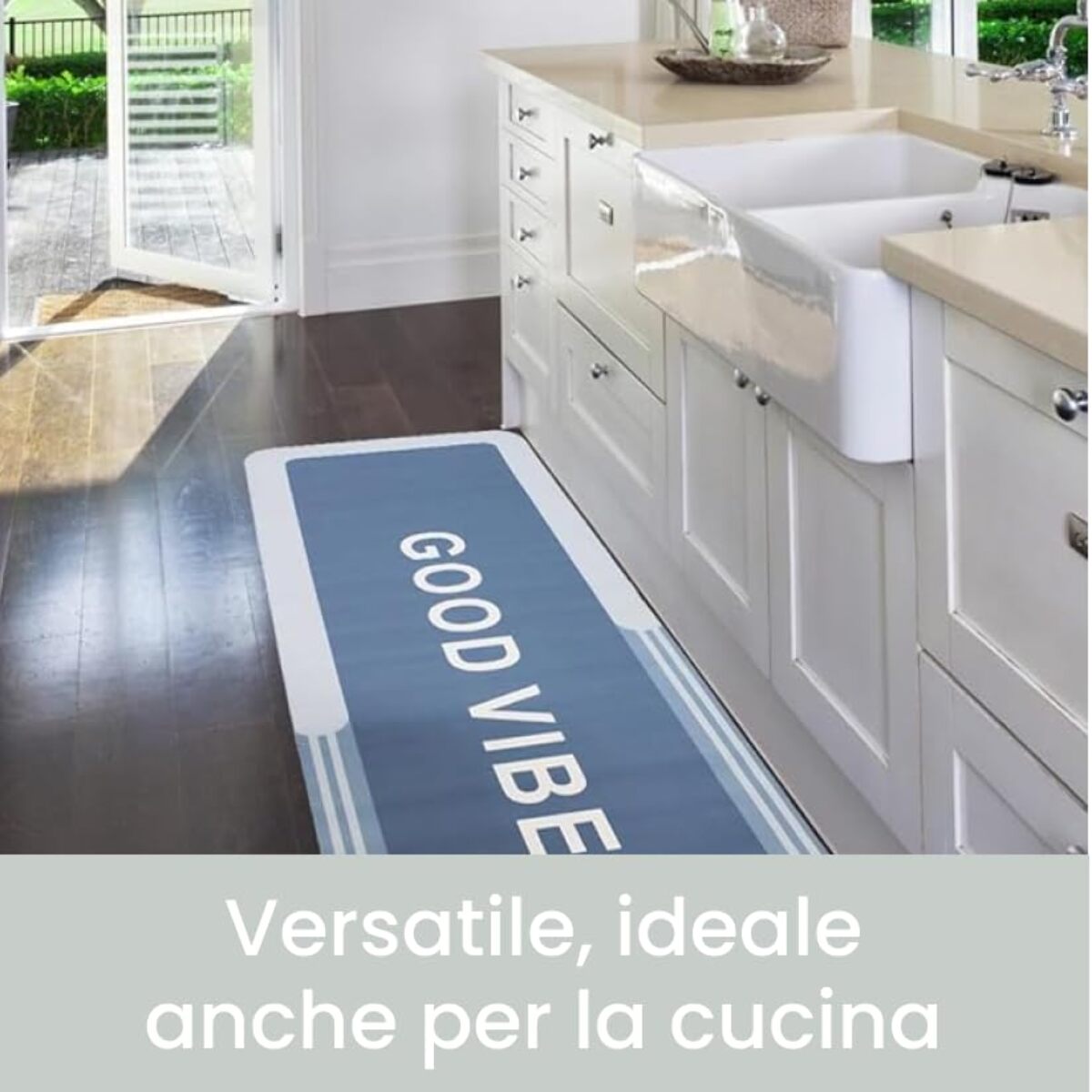 Tappeto Bagno, Tappeto Doccia Antiscivolo, Assorbente, Lavabile, 50x140 cm, Tappetino Magico per Bagno e Cucina. Modello: Good Vibes