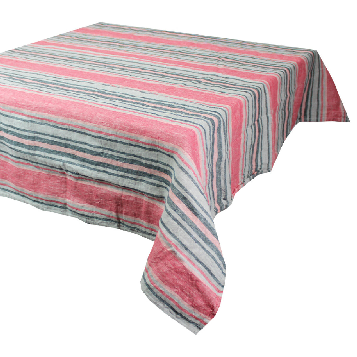 Nappe pur lin lavé 200 g/m² rayé rose gris Sombrilla corail