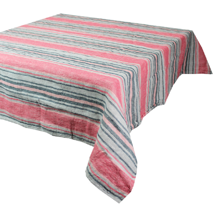 Nappe pur lin lavé 200 g/m² rayé rose gris Sombrilla corail