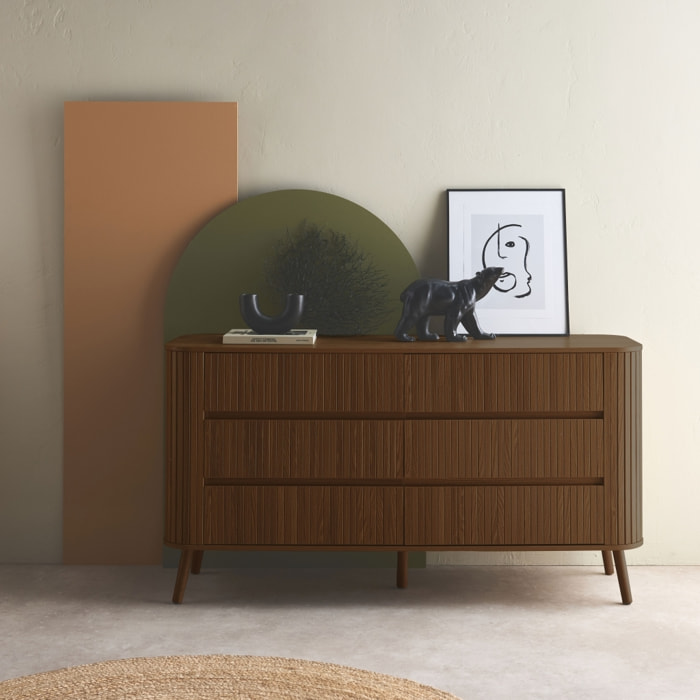 Commode décor bois strié 6 tiroirs LEGACY