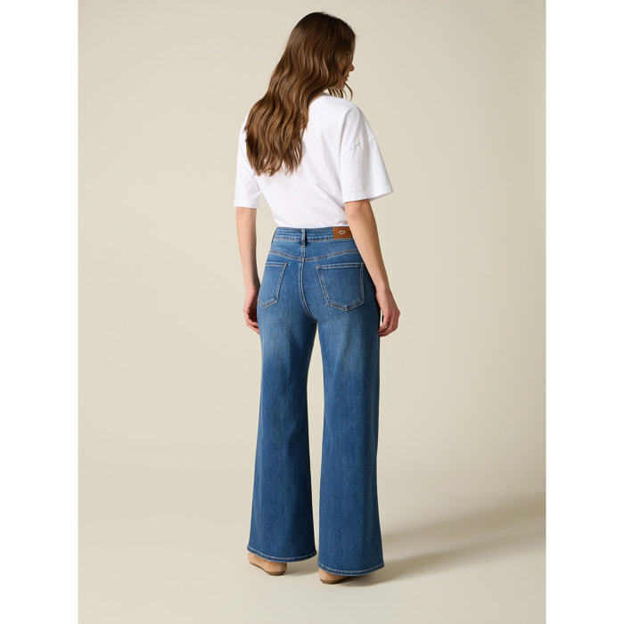 Oltre - Jeans palazzo con catena gioiello - Blu