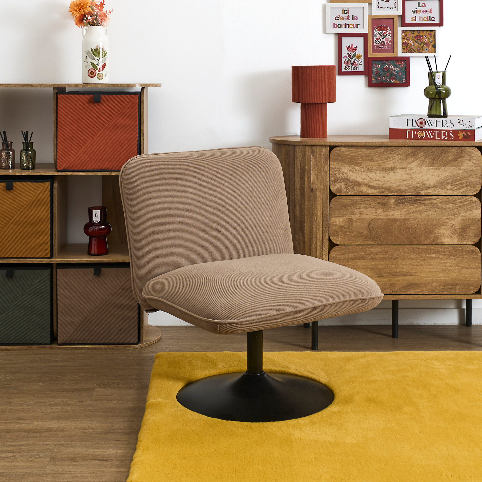 Fauteuil - HOME DECO FACTORY - Jules - Chic - Pivotant - Marron