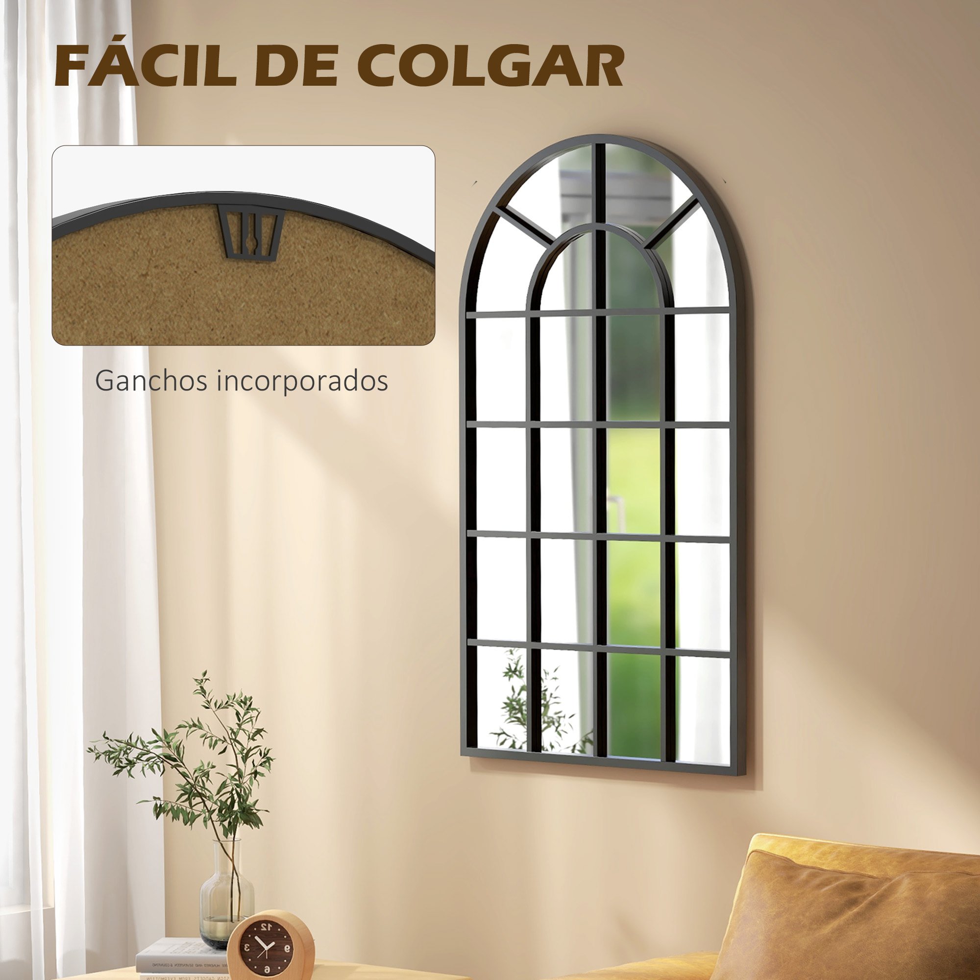 Espejo Decorativo de Pared 65x110 cm Espejo de Ventana de Metal para Salón Dormitorio Entrada Estilo Moderno Negro