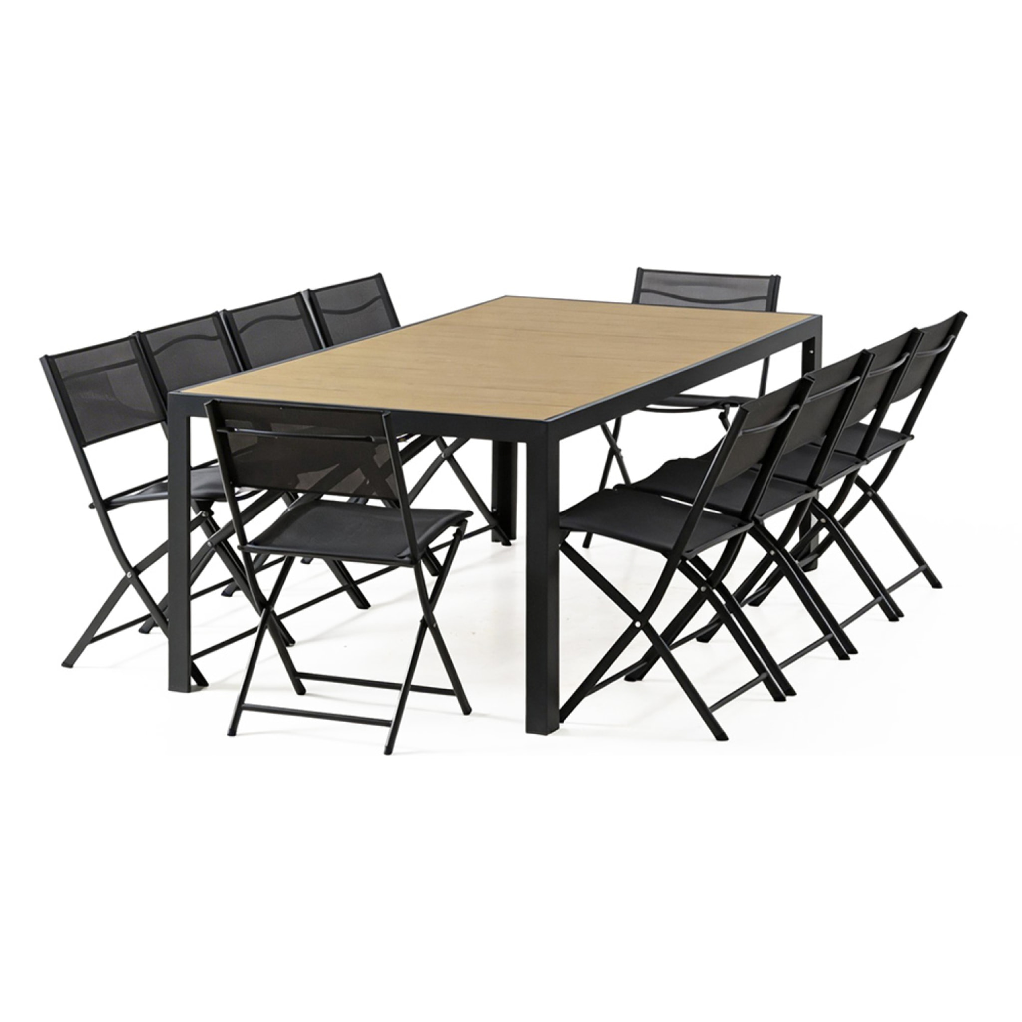 Ensemble table de jardin 200 cm en aluminium et 10 chaises pliantes NAIROBI