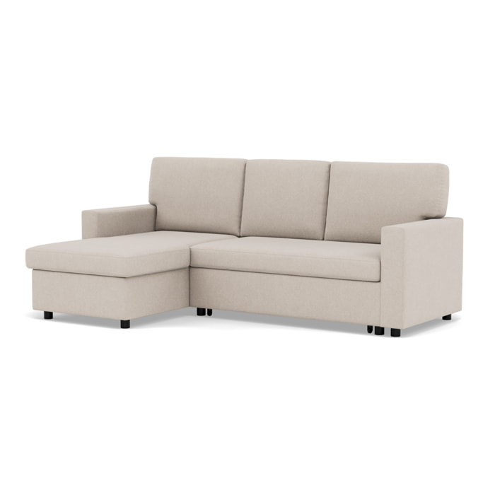 Meiya - canapé d'angle réversible 4 places convertible avec coffre en tissu - Beige