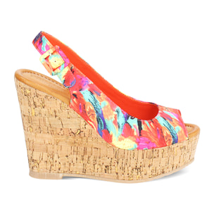 Zeppe donna multicolor arancio in raso