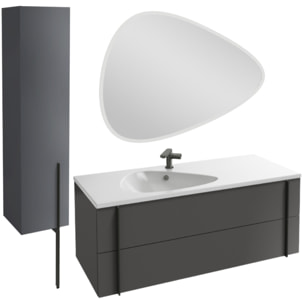 Meuble de salle de bain 120 cm Nouvelle Vague gris brillant + colonne version gauche + miroir