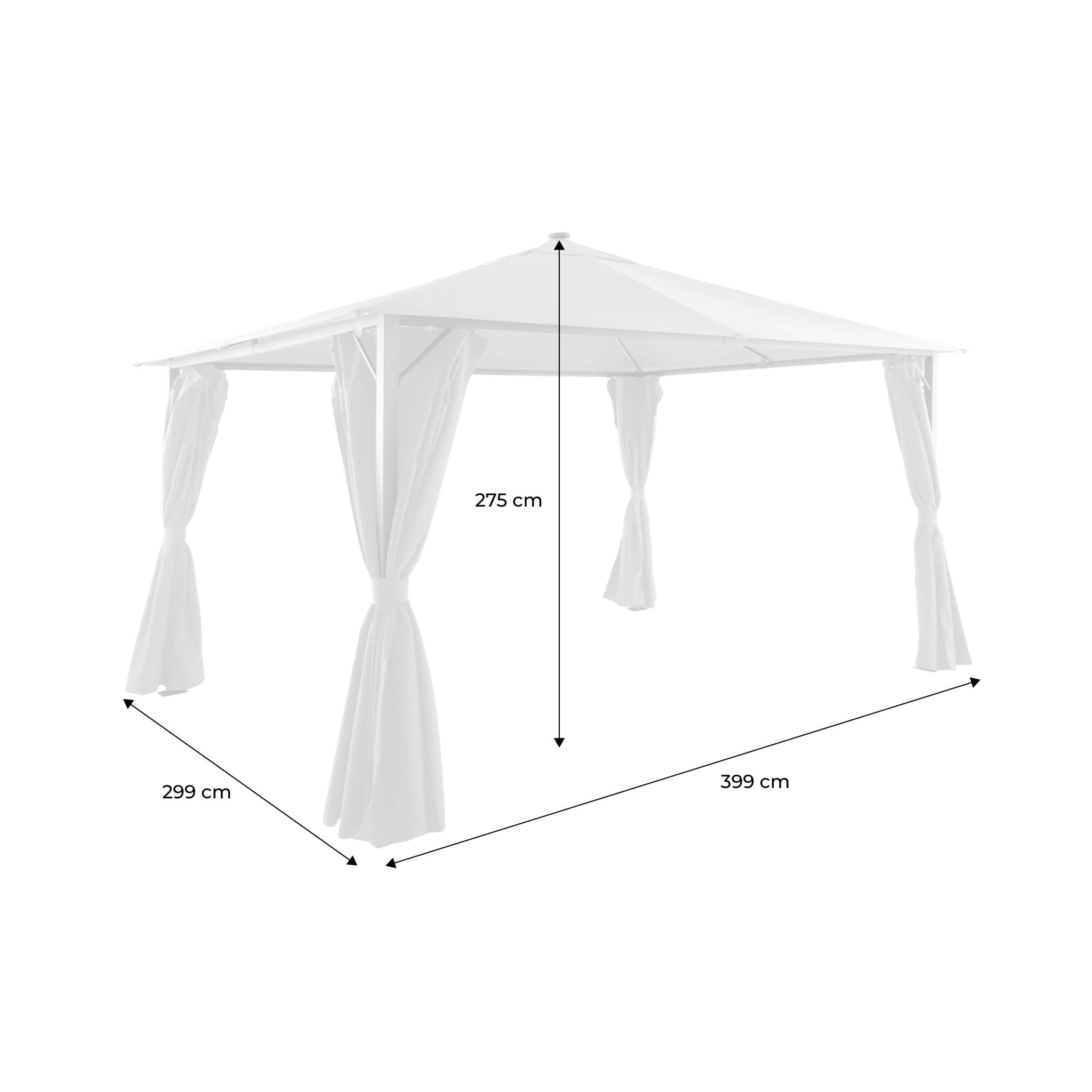 Tonnelle 4x3m aluminium effet bois avec rideaux et led  VELUNA