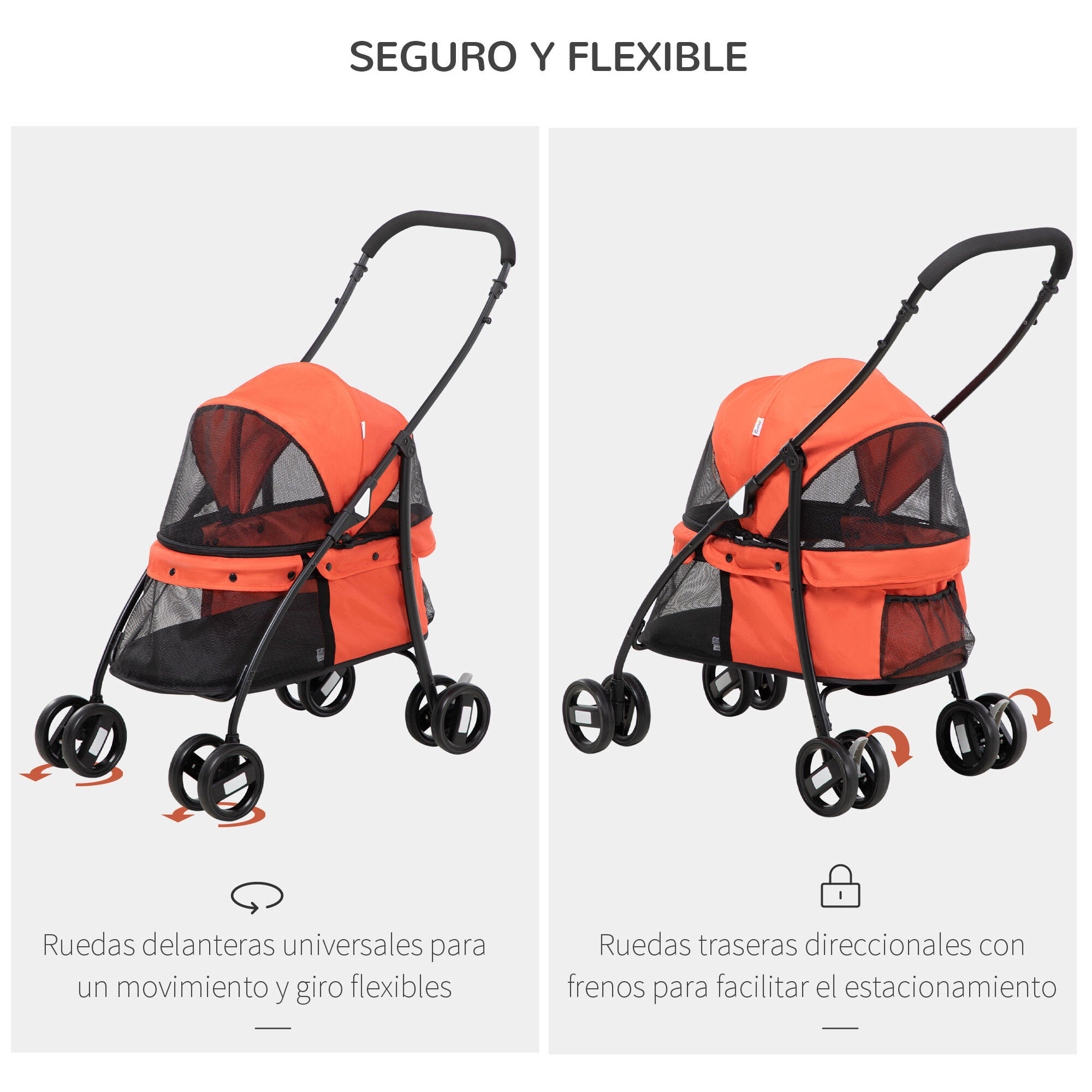 Cochecito para Mascotas Plegable Carrito para Perros y Gatos con Ventanas de Malla Cojín Lavable Correas de Seguridad Cubierta de Tela Oxford y Marco de Acero 82x47x97 cm Rojo