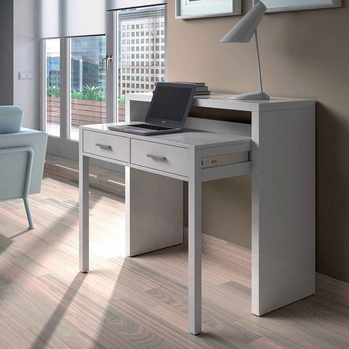 Mesa Escritorio Extensible 98x87x36 Cm Blanco Artik