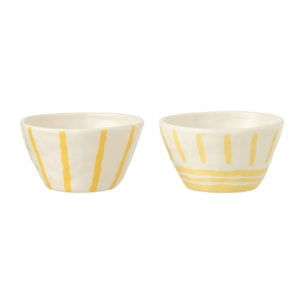 J-Line Bol Ligné Dolomite - céramique - blanc/jaune clair - 2 pièces