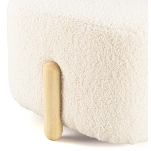 LEOPOLD - Pouf en tissu bouclette écru et pieds bois