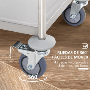 Carrito Auxiliar con Ruedas de Acero Inoxidable Carrito de Cocina con Bandejas y 2 Brazos para Comedor Salón 70,5x40,5x81 cm Plata