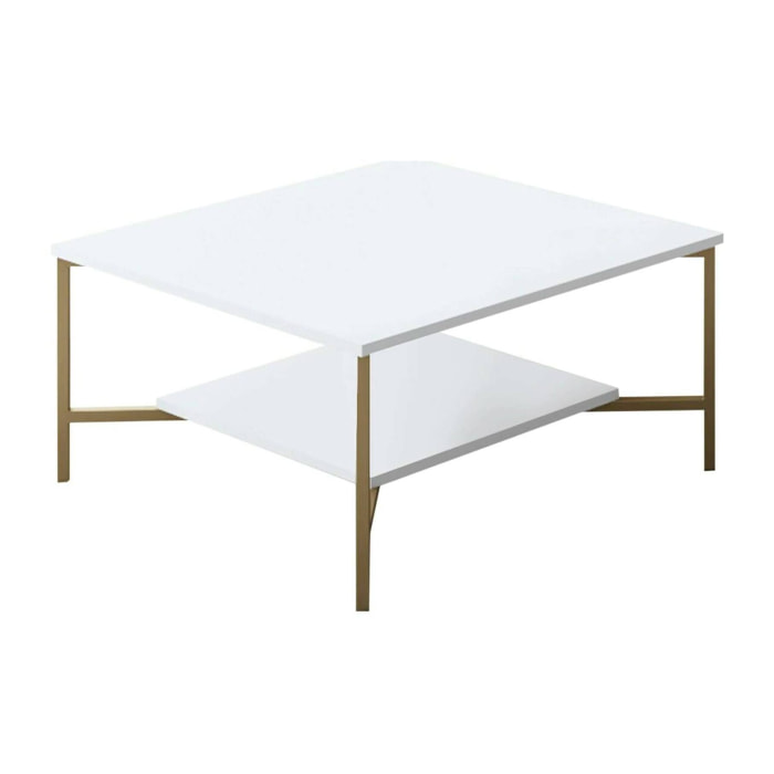 Tavolino da salotto Mia, Tavolo basso da caffè, Portariviste per divano, Ripiano da soggiorno, 80x80h40 cm, Bianco e Nero