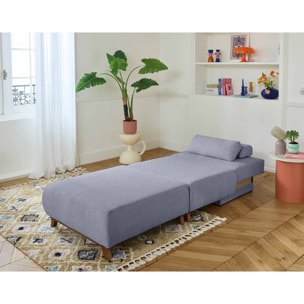 Cristal - fauteuil - convertible avec coffre et grand pouf - en velours texturé - Bleu grisé