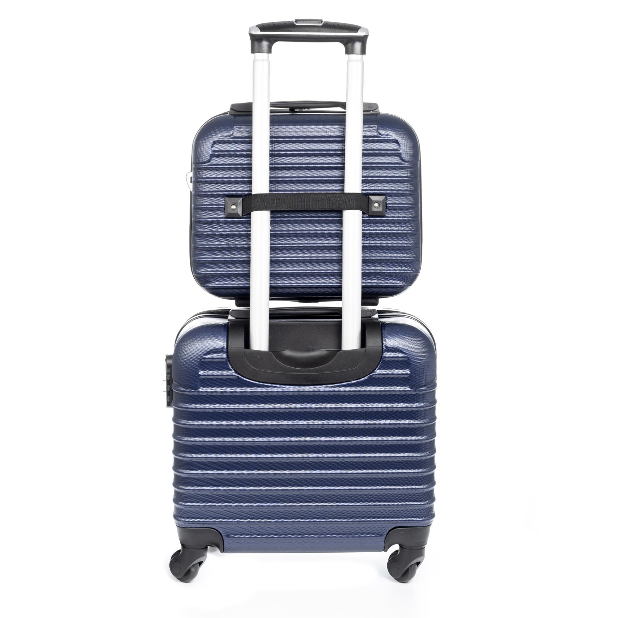 Set trolley e beauty case, in materiale ABS leggero e ad alta resistenza. Blocco numerico, 4 ruote girevoli a 360°.