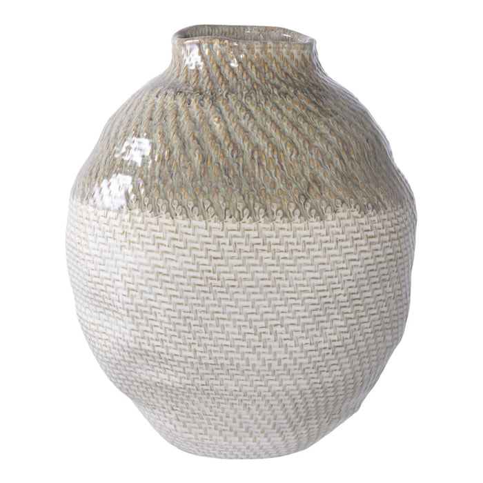 Vaso in ceramica grande bicolore con texture intrecciata ø26x30,5 cm