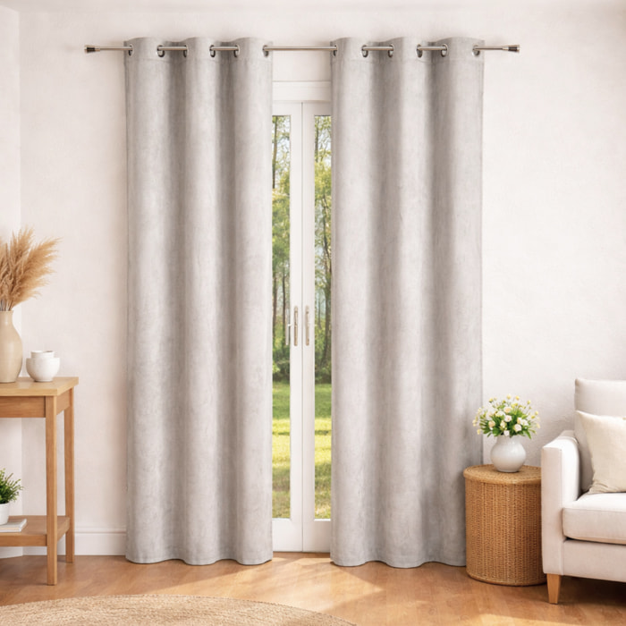 Rideau uni  - Effet daim - Gris Perle