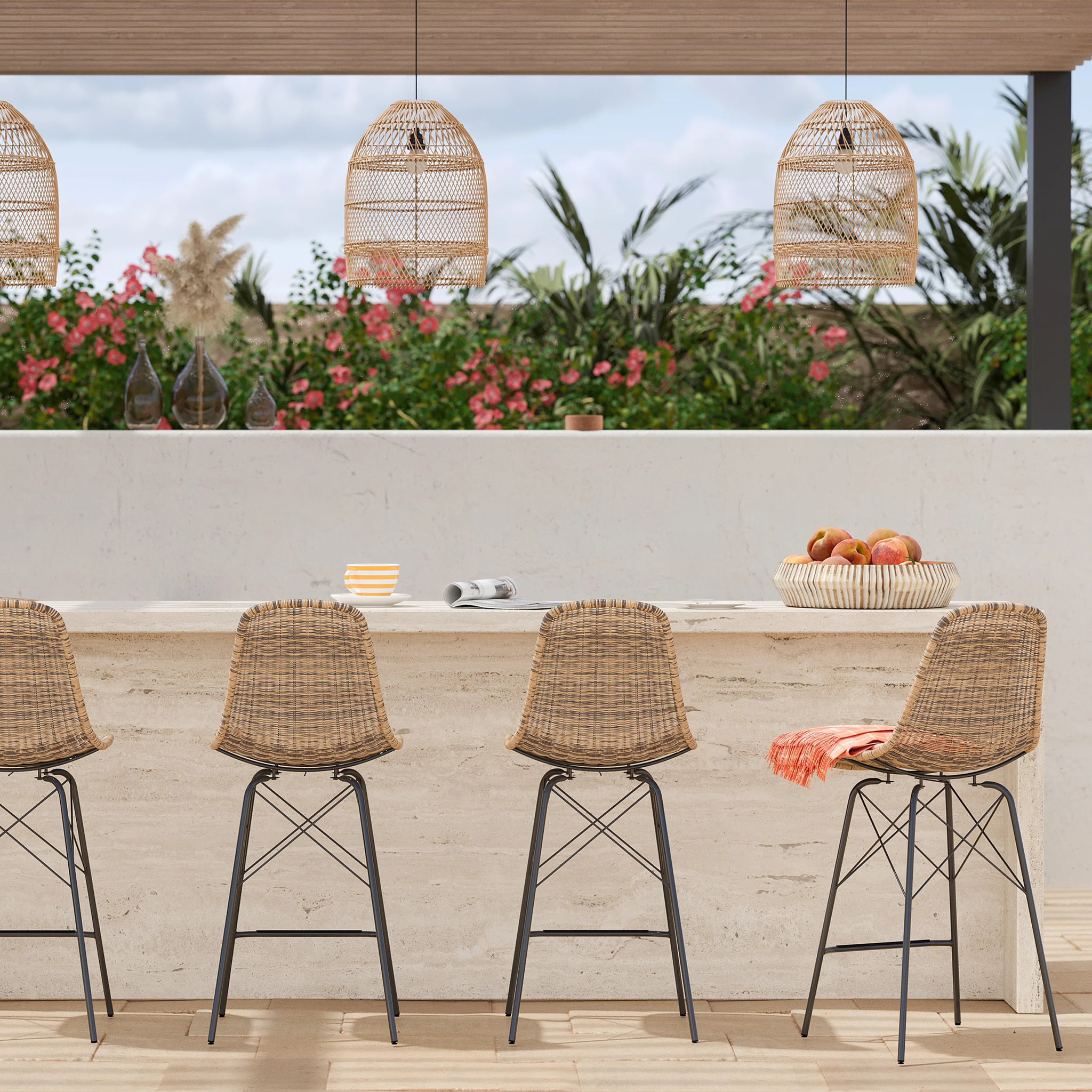 Lot de 2 chaises de bar 63 cm en résine tressé marron - Tiptur