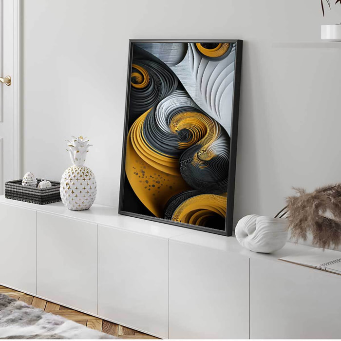 Affiche encadrée abstraite spirales noir et or Affiche + cadre en métal - Noir