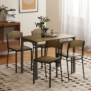 Juego de Mesa y Sillas de Comedor, Mesa de Cocina Rectangular con 4 Sillas, Estilo Moderno, Marco Metálico, para Espacios Pequeños, Salón, Marrón Oscuro y Negro