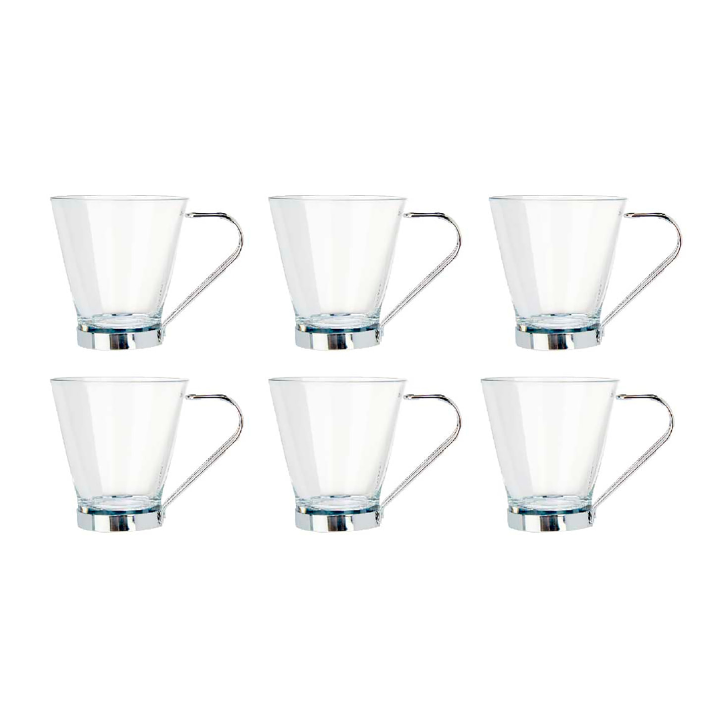 PACK 6 TAZAS VIDRIO CON ASA METAL 140 ML CORTADO