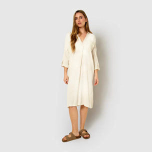 Vestido midi algodón lino natural