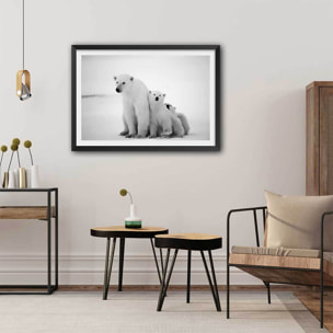 Affiche animaux family polar bear Affiche + cadre en bois - Noir