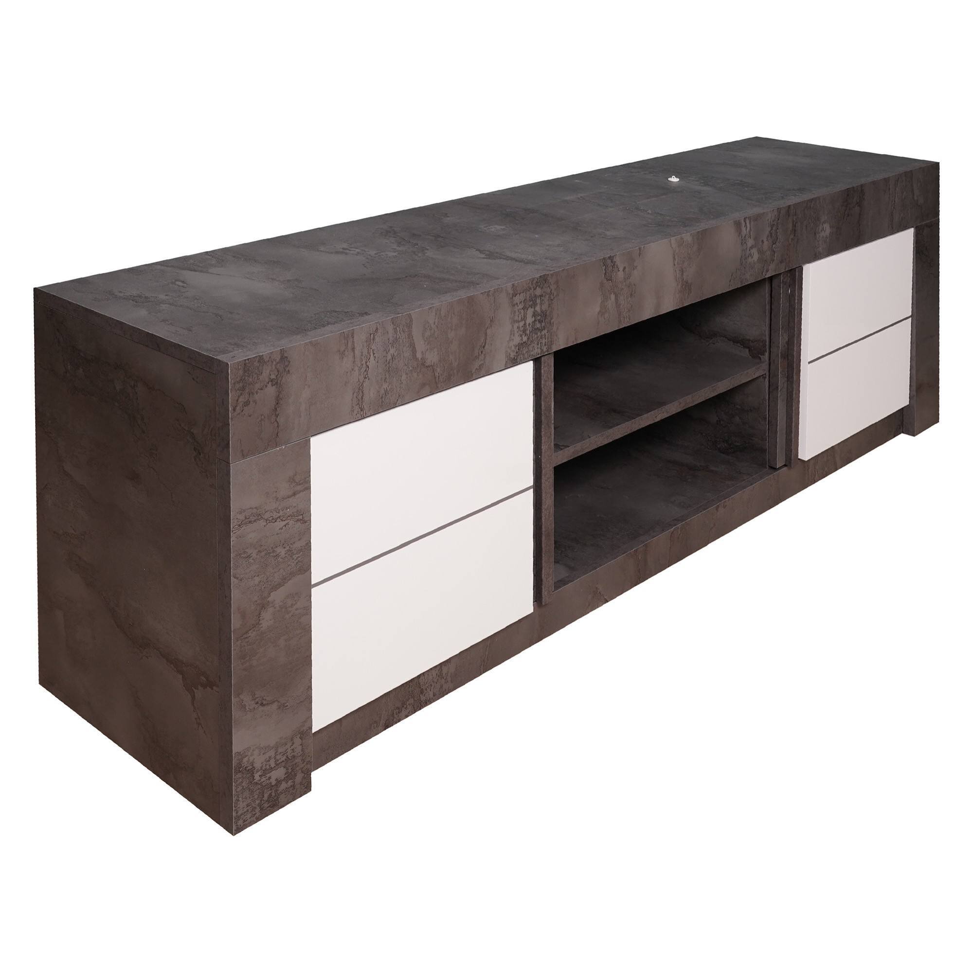 Mobile da soggiorno porta TV moderno, Credenza bassa a 2 ante, Made in Italy, cm 170x42xh52, colore Bianco e Ossido