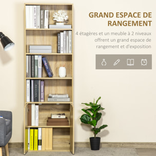Bibliothèque 4 étagères armoire 2 portes dim. 59 x 29 x 180 cm effet bois clair