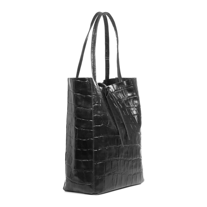 Sefora Borsa Shopper Donna.Pelle autentica Camoscio Coccodrillo Inciso Grande