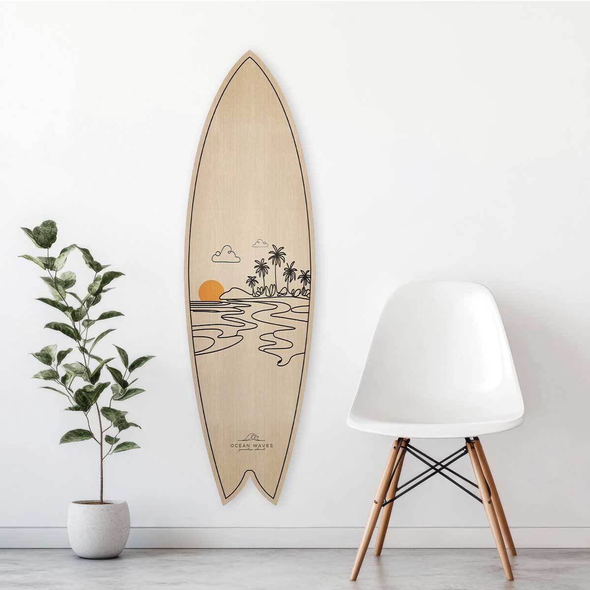 Planche de surf deco line art tropical Tableau alu Dibond