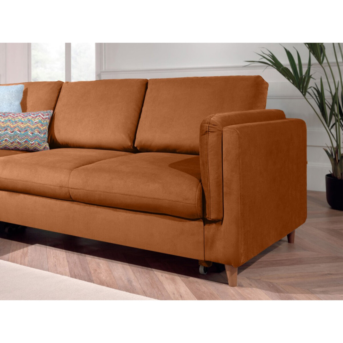 Brooke - canapé d'angle gauche - convertible - 5 places - en velours - Rouille