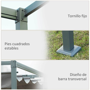 Pérgola 3x2 m Cenador de Jardín con Techo Retráctil Poliéster para Fiestas Gris