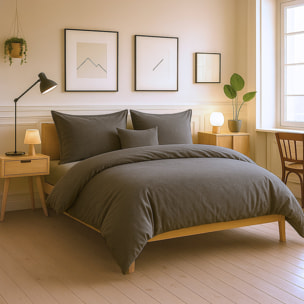 Parure housse de couette + taie(s) 100% coton 57fils gris foncé