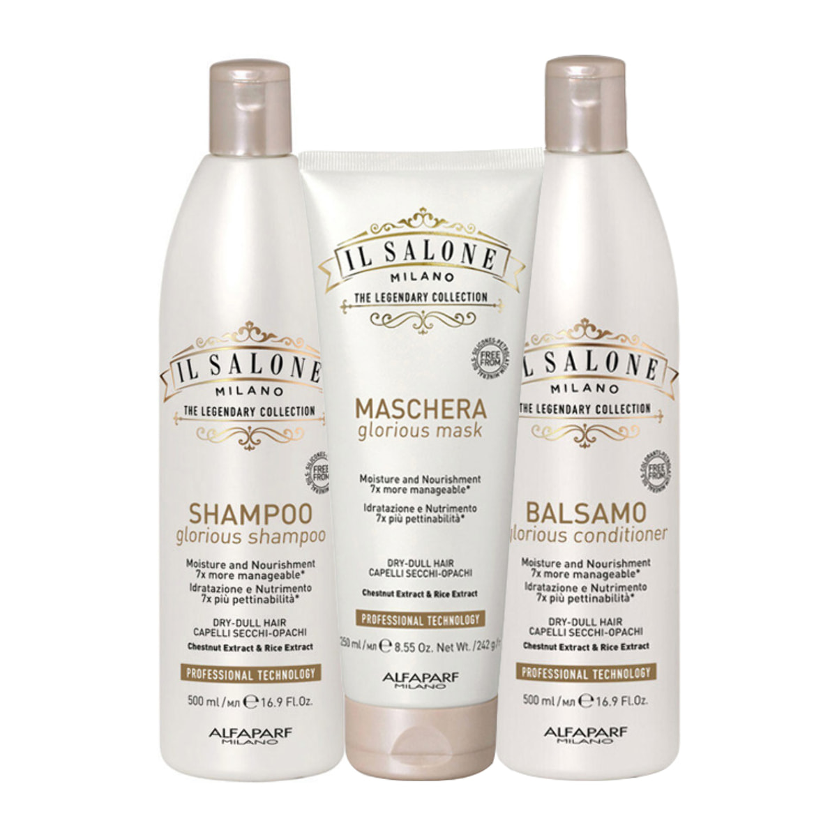 ALFAPARF MILANO Kit Il Salone Glorious Shampoo 500ml + Mask 250ml + Conditioner 500ml