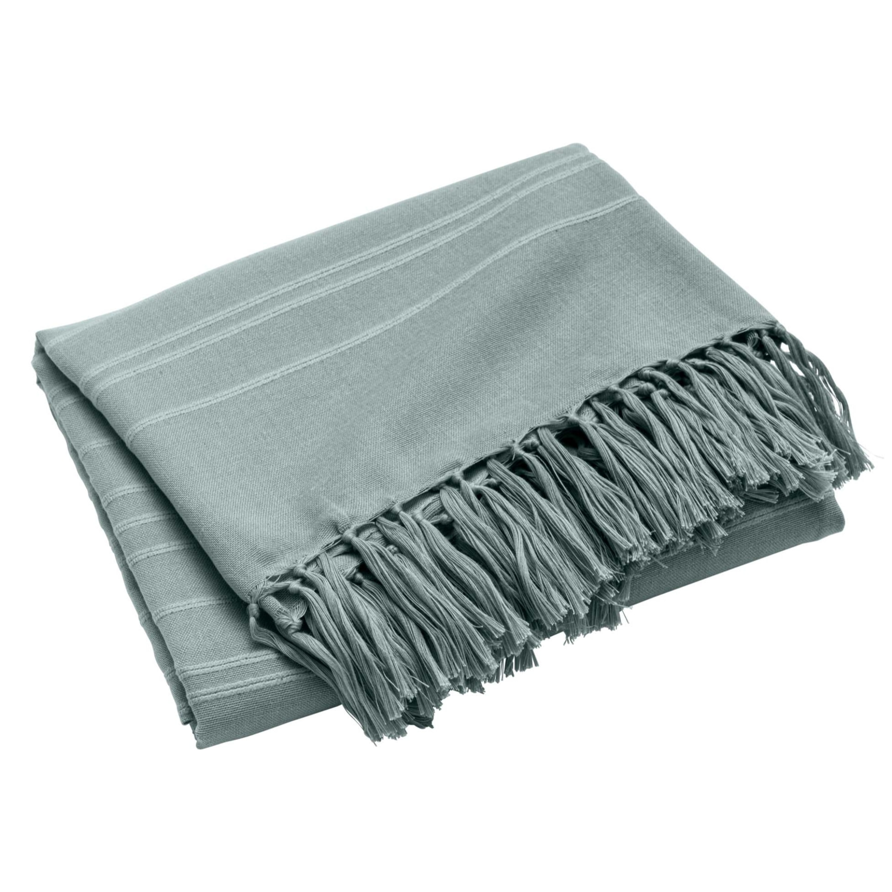 Plaid coton à franges grand format - Sauge