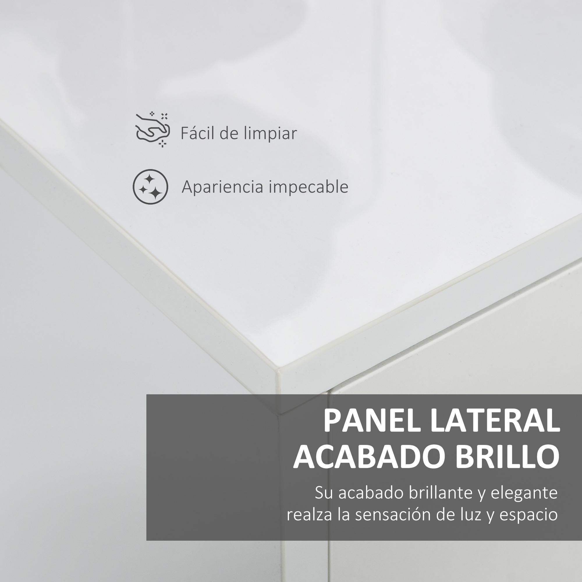 Aparador de Salón con 3 Puertas 2 Cajones y Estante Interior Ajustable Mueble Auxiliar de Almacenaje para Cocina Dormitorio Antivuelco 117x36x74 cm Alto Brillo Blanco