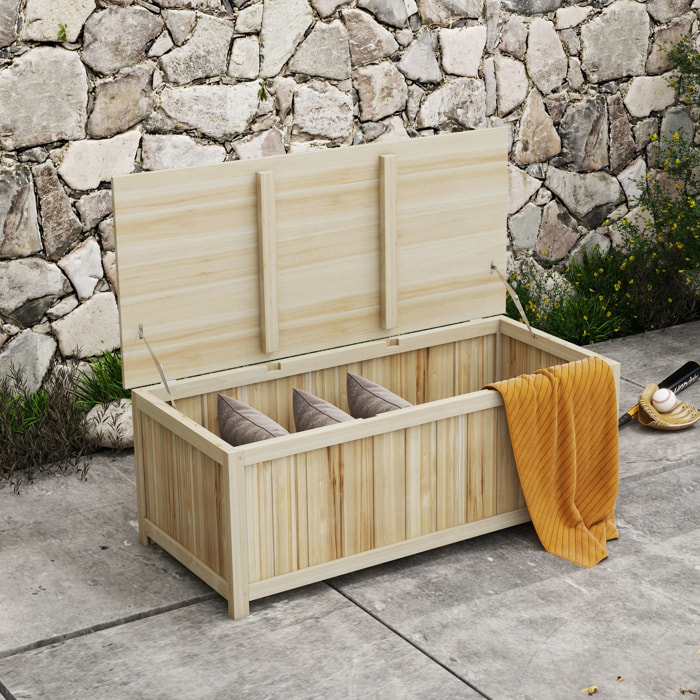 Arcón Exterior de Madera, 172 L, Baúl Almacenaje Exterior con Tapa Abatible, Resistente a la Intemperie, para Jardín, Terraza, Patio, 120x55x45 cm, Madera Natural