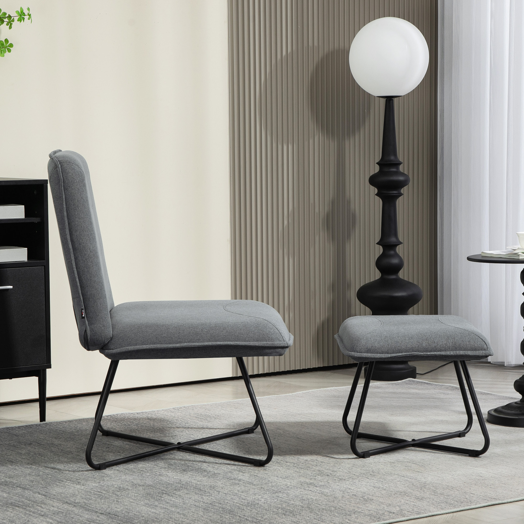 Sillón Relax Sillón de Salón con Reposapiés Butaca para Dormitorio sin Brazos con Patas de Acero en Forma de Cruz para Sala de Estar Gris Oscuro