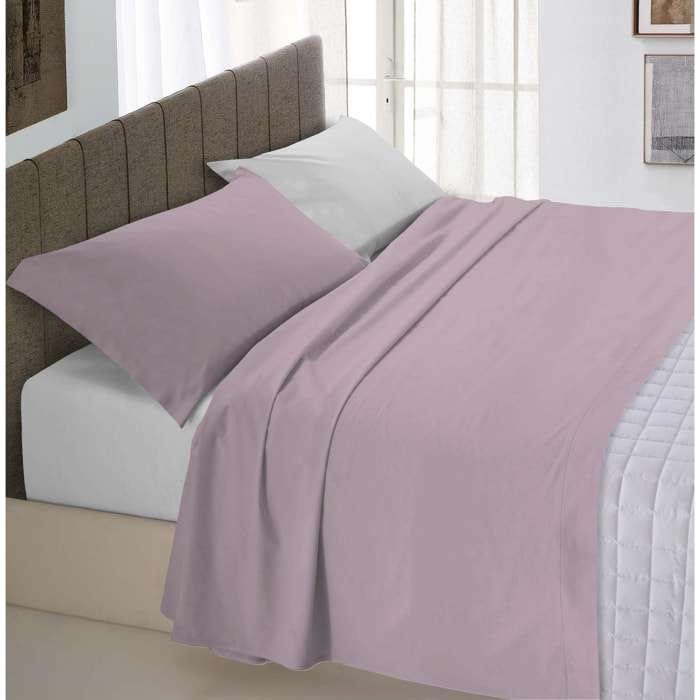 COMPLETO LETTO NATURAL COLOUR MADE IN ITALY COTONE-ROSA ANTICO/GRIGIO CHIARO PIAZZA E MEZZA