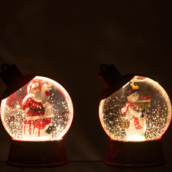 J-Line suspension Boule À Neige Bonhomme Pain D'épice + Père Noël - plastique - rouge - 2 pcs